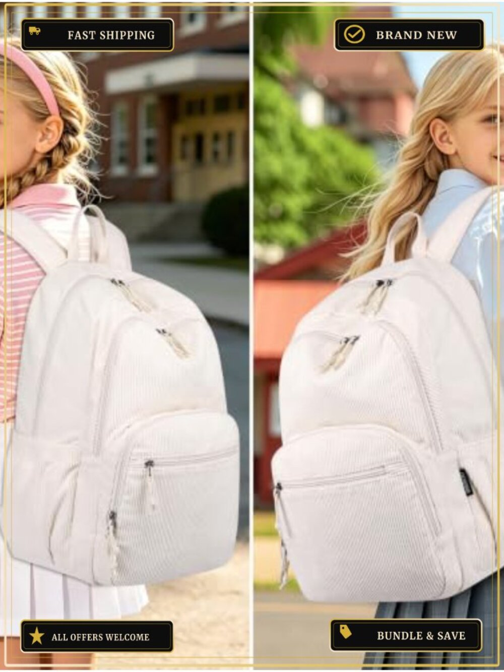 Corduroy Backpack for School, 15.6 Inch Laptop Daypack, Lightweight Travel - Picture 6 of 6